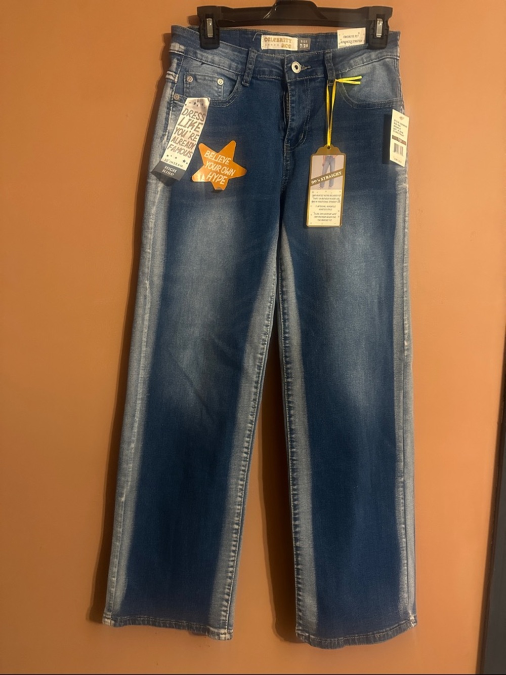 Women’s Celebrity Ace Dark Blue Straight-Leg Jeans with Side Fade